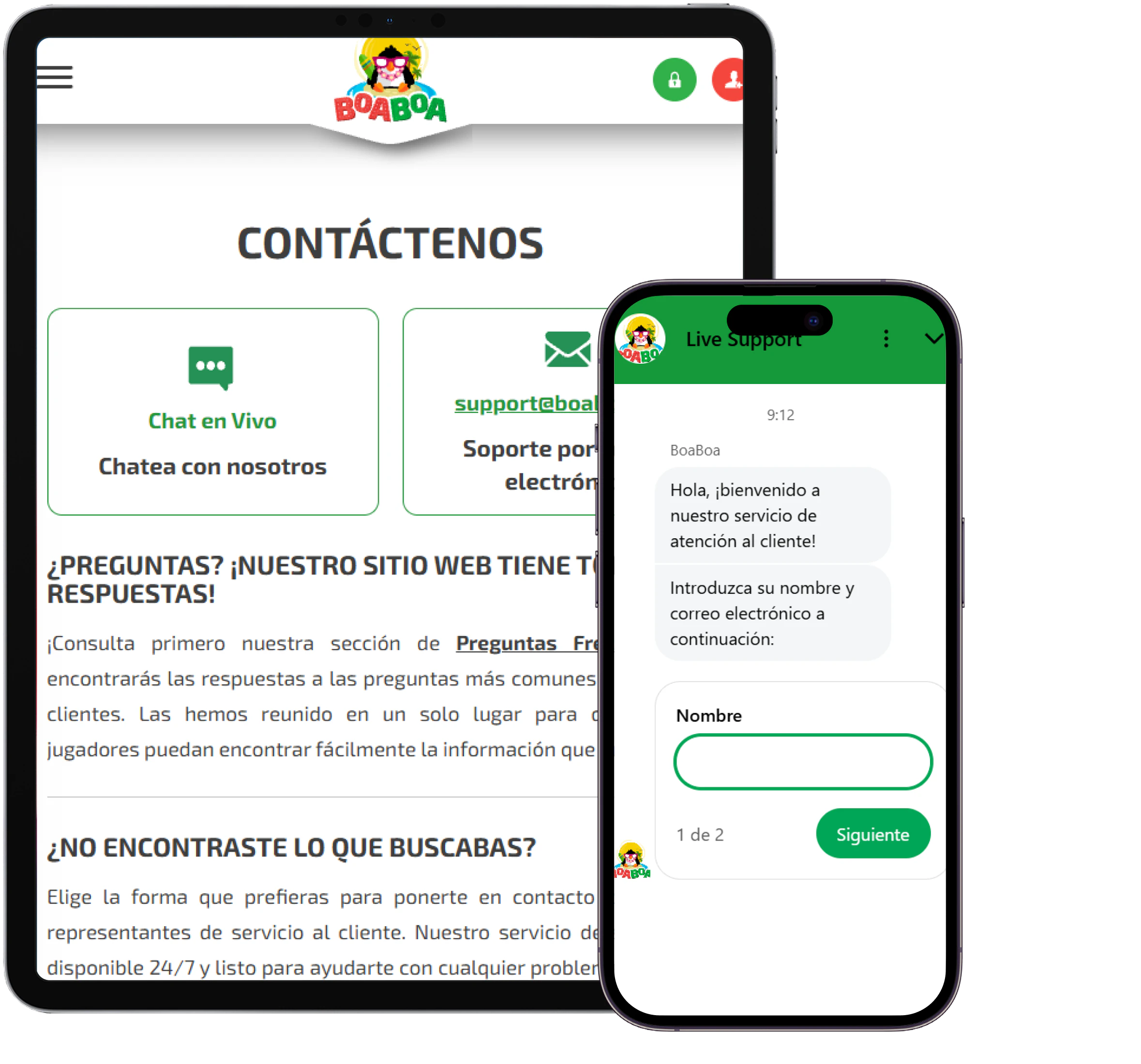BoaBoa Casino contacto y chat en vivo